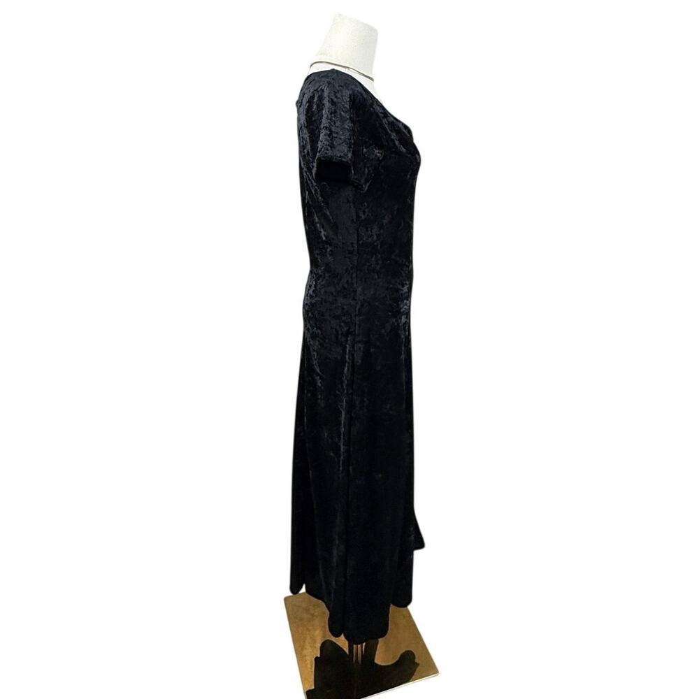 Vintage 90s Styleworks Black Crushed Velvet Maxi Dress Gothic Whimsygoth Small - Picture 5 of 10